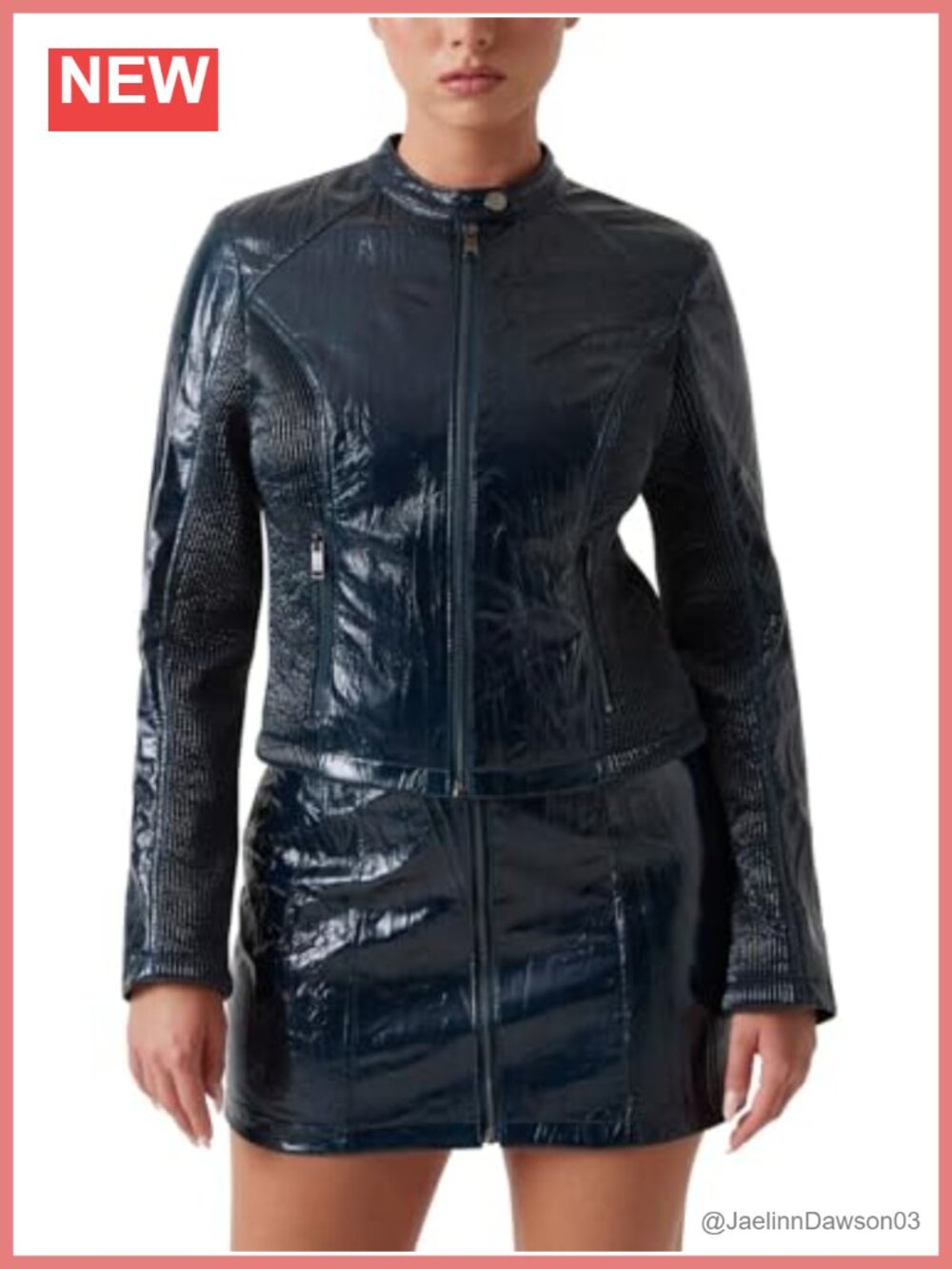 Long Sleeve Nico Icy Faux Leather Moto Jacket Cropped Snap Collar